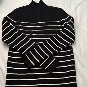 Women’s Black and White Striped Turtleneck Sweater